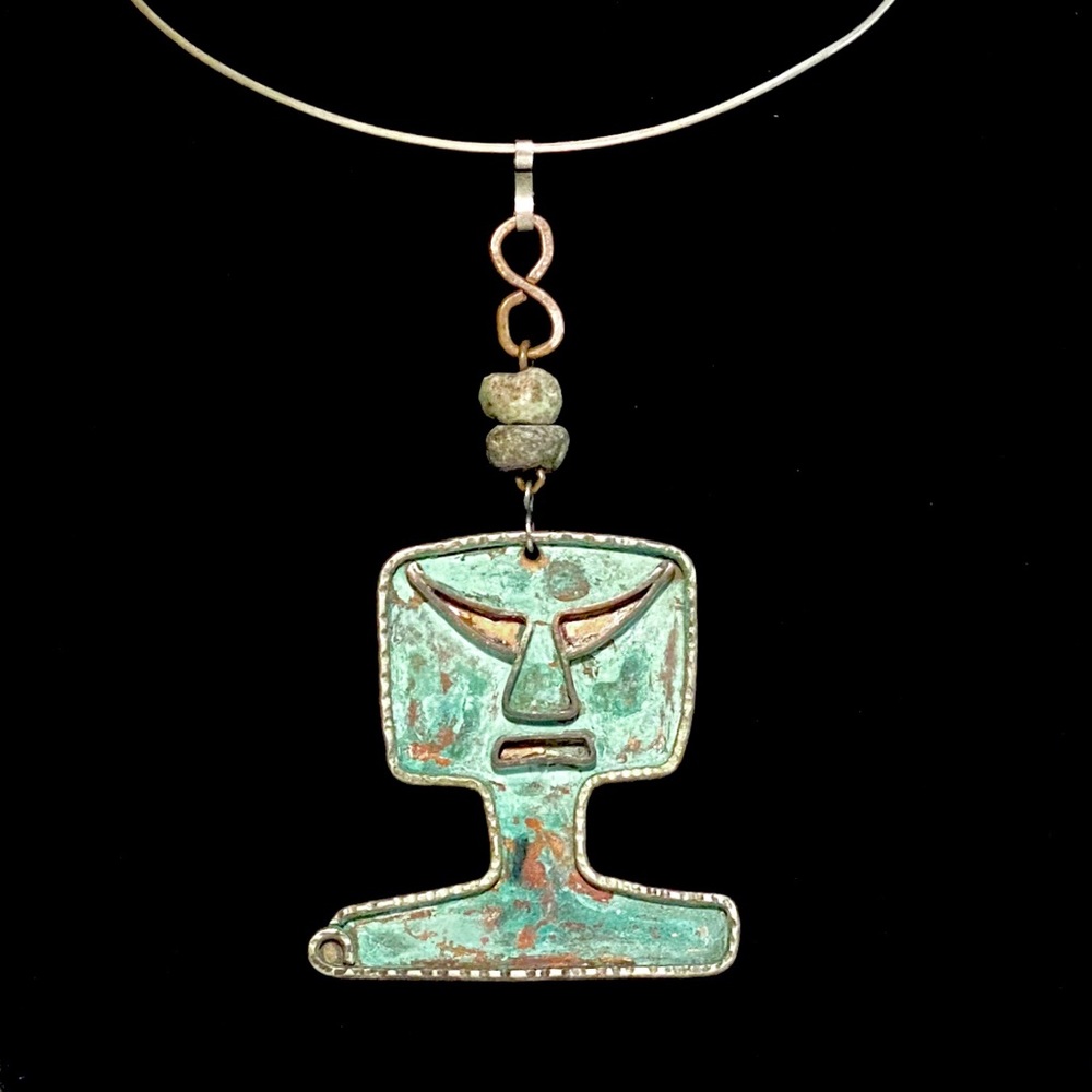 Signed Ken Beldin Modernist Necklace & Pendant, Copper Mixed Metal, Mexico